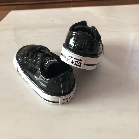CONVERSE chuck taylors ALL STARS baby toddler lace-up patent black sneakers - Picture 6 of 7